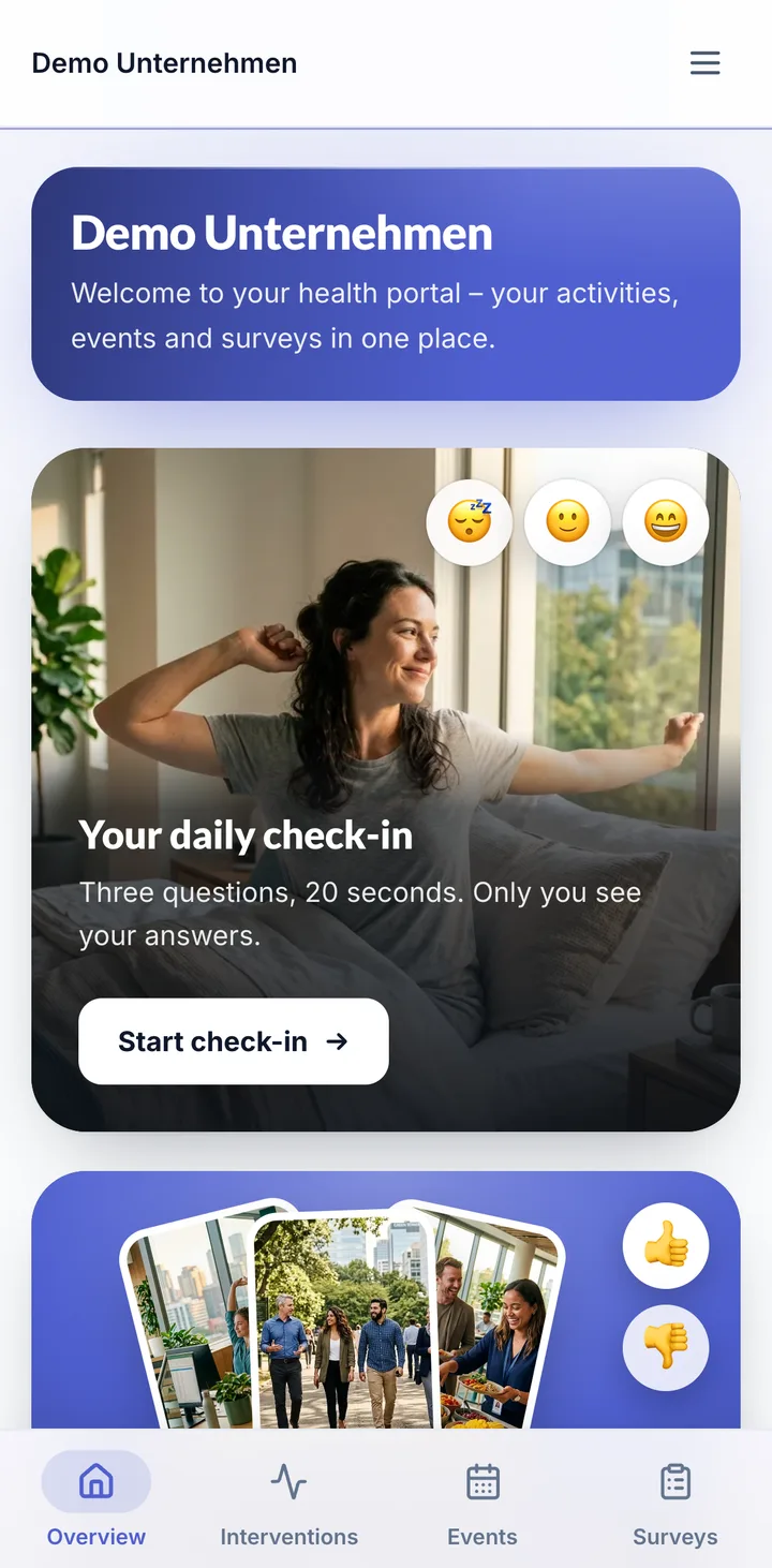 Screen in the employee portal: On the phone like an app