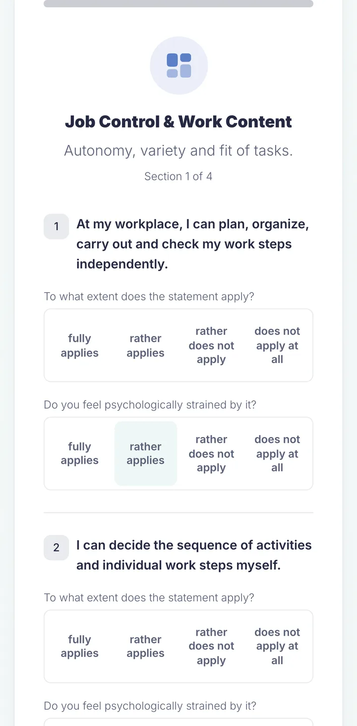 Screen in the employee portal: Short surveys