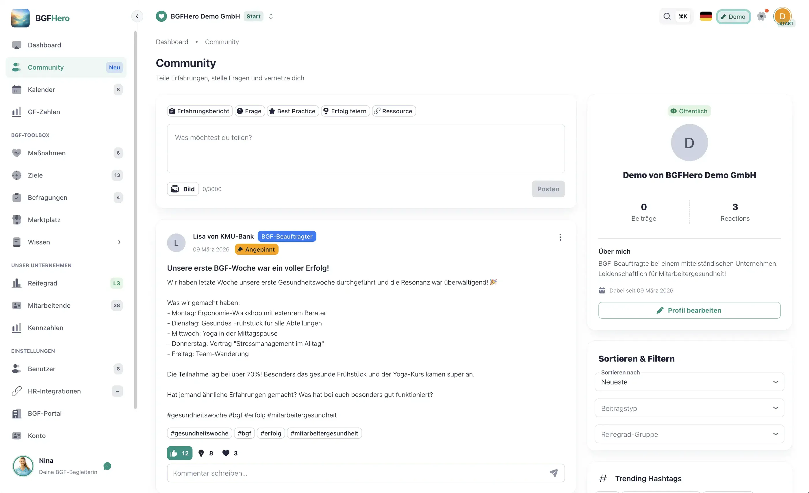 Community-Feed im Produkt